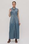 DENIM SLEEVE SHIRT COLLAR MAXI WOMEN'S DENIM DRESS