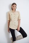 женская рубашка на кнопках с 3/4 рукавом и регулированным поясом из поплина