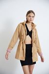 WOMEN'S TRENCH COAT WITH UNLINED LONG PATTERNED FOLDING SLEEVE HOODED