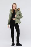 WOMEN'S POLYESTER QUILTED LONG SLEEVE FUR HOODED WOMEN'S COAT
