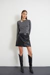 Faux Leather Zippered Mini Length Women's Leather Skirt
