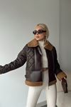 Quilted Leather And Plush Garnish Women's Coat